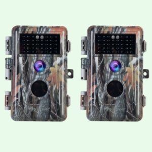 2 tlg. Wildkamera 64MP 1296p mit Bewegungsmelder Nachtsicht Maximale Entfernung bis 75Füße, 0,3s Trigger Geschwindigkeit , IP66 Wasserdichter| A252