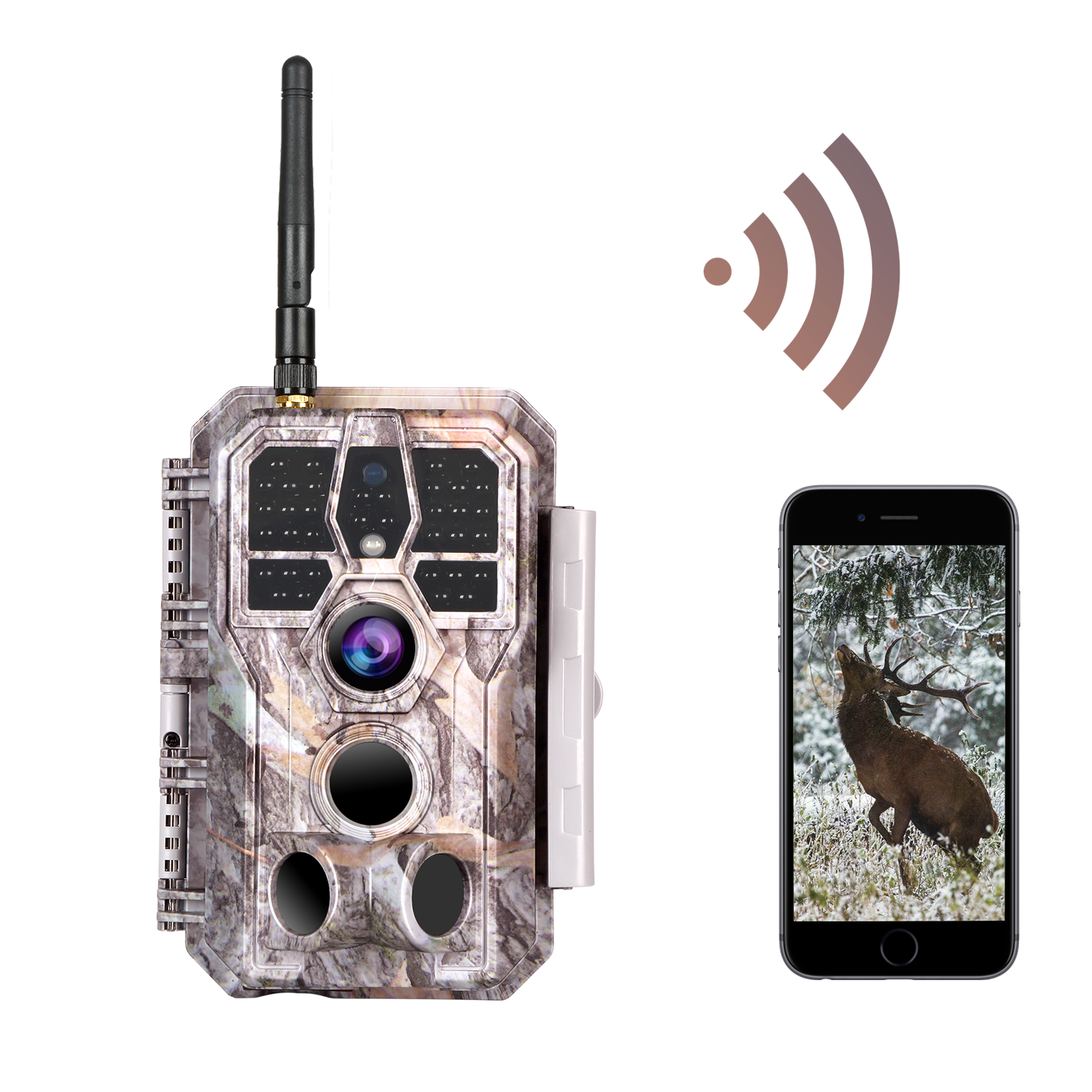 Wildkamera Wlan Fotofalle Jagdkamera Wildtierkamera 64MP 1296P 0,1s Schnelle Trigger Geschwindigkeit Nachtsicht Bewegungsmelder 120°PIR IP66 Wasserdichter | A280W Grau