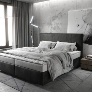Boxspringbett Dream-Well 180x200 cm Mikrofaser Anthrazit Vintage mit Matratze und Topper