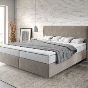 Boxspringbett Dream-Well 180x200 cm Mikrofaser Beige mit Matratze und Topper