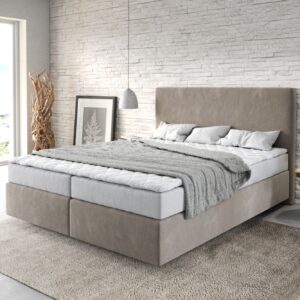 Boxspringbett Dream-Well 160x200 cm Mikrofaser Beige mit Matratze und Topper