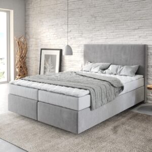 Boxspringbett Dream-Well 140x200 cm Mikrofaser Grau mit Matratze und Topper