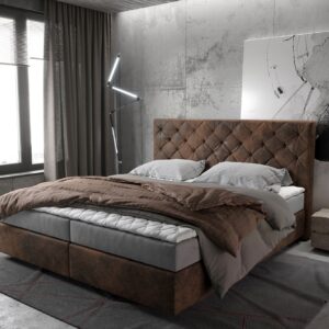 Boxspringbett Dream-Great 180x200 cm Braun Vintage mit Matratze und Topper