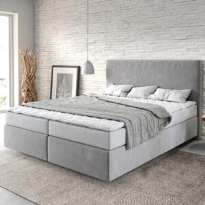Boxspringbett Dream-Well 160x200 cm Mikrofaser Grau mit Matratze und Topper