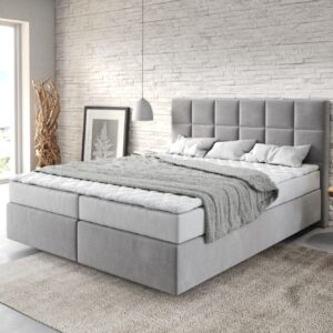 Boxspringbett Dream-Fine 160x200 cm Mikrofaser Grau mit Matratze und Topper