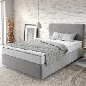 Boxspringbett Dream-Well 120x200 cm Mikrofaser Grau mit Matratze und Topper