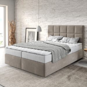 Boxspringbett Dream-Fine 140x200 cm Mikrofaser Beige mit Matratze und Topper