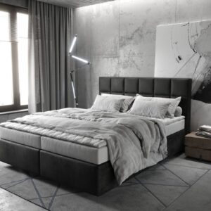 Boxspringbett Dream-Fine 160x200 cm Mikrofaser Anthrazit Vintage mit Matratze und Topper