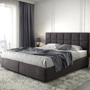 Boxspringbett Dream-Fine 180x200 cm Mikrofaser Schwarz mit Matratze und Topper