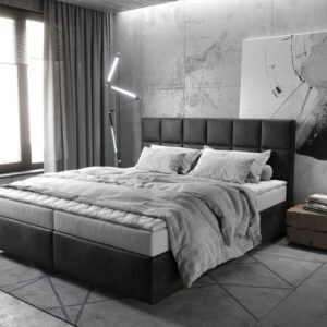 Boxspringbett Dream-Fine 180x200 cm Mikrofaser Anthrazit Vintage mit Matratze und Topper