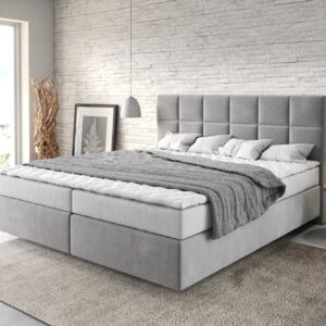 Boxspringbett Dream-Fine 180x200 cm Mikrofaser Grau mit Matratze und Topper