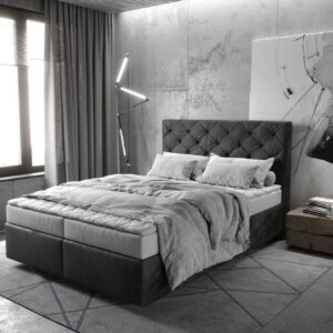 Boxspringbett Dream-Great 140x200 cm Mikrofaser Anthrazit Vintage mit Matratze und Topper