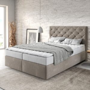Boxspringbett Dream-Great 140x200 cm Mikrofaser Beige mit Matratze und Topper