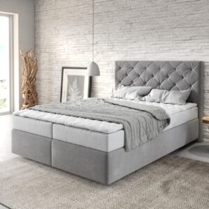 Boxspringbett Dream-Great 140x200 cm Mikrofaser Grau mit Matratze und Topper