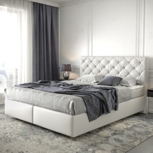 Boxspringbett Dream-Great 160x200 cm Kunstleder Weiß mit Matratze und Topper