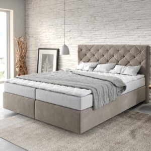 Boxspringbett Dream-Great 160x200 cm Mikrofaser Beige mit Matratze und Topper