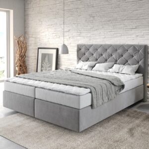 Boxspringbett Dream-Great 160x200 cm Mikrofaser Grau mit Matratze und Topper