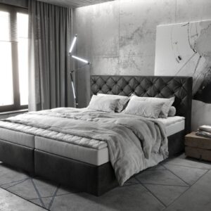 Boxspringbett Dream-Great 180x200 cm Mikrofaser Anthrazit Vintage mit Matratze und Topper