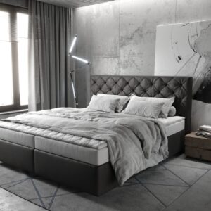 Boxspringbett Dream-Great 180x200 cm Lederimitat Anthrazit mit Matratze und Topper