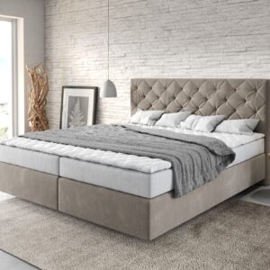 Boxspringbett Dream-Great 180x200 cm Mikrofaser Beige mit Matratze und Topper