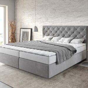 Boxspringbett Dream-Great 180x200 cm Mikrofaser Grau mit Matratze und Topper