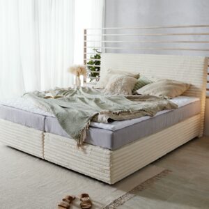 Boxspringbett Dream-Well Plüsch-Cord Beige 180x200 cm TFK-Matratze Visco-Topper