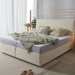 Boxspringbett Dream-Well Plüsch-Cord Beige 180x200 cm Bonell-Matratze PU-Topper