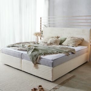Boxspringbett Dream-Well Plüsch-Cord Beige 200x200 cm Bonell-Matratze PU-Topper