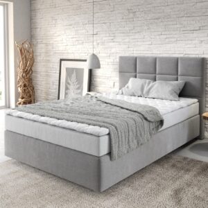 Boxspringbett Dream-Fine 120x200 cm Mikrofaser Grau mit Matratze und Topper