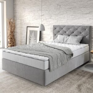 Boxspringbett Dream-Great 120x200 cm Mikrofaser Grau mit Matratze und Topper