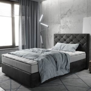 Boxspringbett Dream-Great 120x200 cm Mikrofaser Anthrazit Vintage mit Matratze und Topper