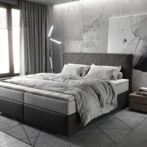 Boxspringbett Dream-Well 180x200 cm Mikrofaser Anthrazit Vintage mit TFK Matratze und Visco Topper