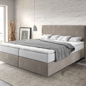 Boxspringbett Dream-Well 180x200 cm Mikrofaser Beige mit TFK Matratze und Visco Topper