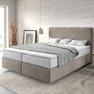 Boxspringbett Dream-Well 160x200 cm Mikrofaser Beige mit TFK Matratze und Visco Topper