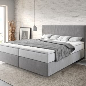 Boxspringbett Dream-Well 180x200 cm Mikrofaser Grau mit TFK Matratze und Visco Topper