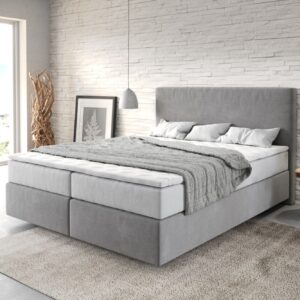 Boxspringbett Dream-Well 160x200 cm Mikrofaser Grau mit TFK Matratze und Visco Topper
