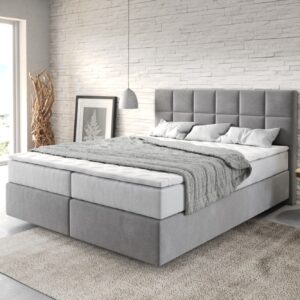Boxspringbett Dream-Fine 160x200 cm Mikrofaser Grau mit TFK Matratze und Visco Topper