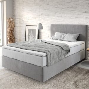Boxspringbett Dream-Well 120x200 cm Mikrofaser Grau mit TFK Matratze und Visco Topper