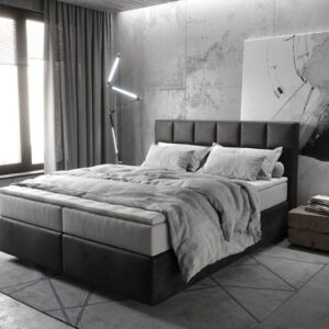 Boxspringbett Dream-Fine 160x200 cm Mikrofaser Anthrazit Vintage mit TFK Matratze und Visco Topper