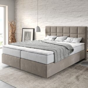 Boxspringbett Dream-Fine 160x200 cm Mikrofaser Beige mit TFK Matratze und Visco Topper
