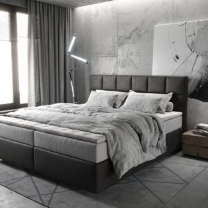 Boxspringbett Dream-Fine 180x200 cm Mikrofaser Anthrazit Vintage mit TFK Matratze und Visco Topper