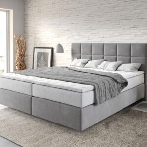 Boxspringbett Dream-Fine 180x200 cm Mikrofaser Grau mit TFK Matratze und Visco Topper