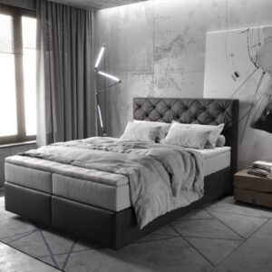 Boxspringbett Dream-Great 140x200 cm Mikrofaser Anthrazit Vintage mit TFK Matratze und Visco Topper