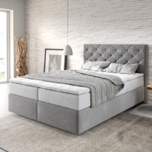 Boxspringbett Dream-Great 140x200 cm Mikrofaser Grau mit TFK Matratze und Visco Topper