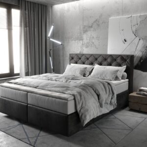 Boxspringbett Dream-Great 160x200 cm Mikrofaser Anthrazit Vintage mit TFK Matratze und Visco Topper