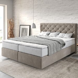 Boxspringbett Dream-Great 160x200 cm Mikrofaser Beige mit TFK Matratze und Visco Topper