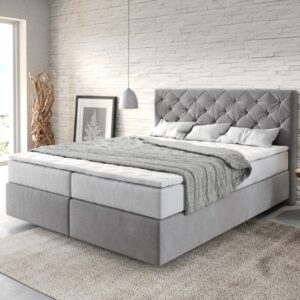 Boxspringbett Dream-Great 160x200 cm Mikrofaser Grau mit TFK Matratze und Visco Topper