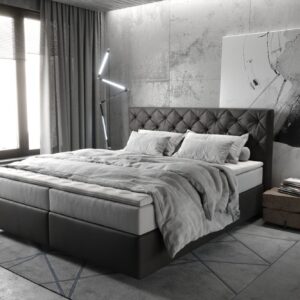 Boxspringbett Dream-Great 180x200 cm Mikrofaser Anthrazit Vintage mit TFK Matratze und Visco Topper
