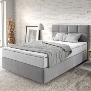 Boxspringbett Dream-Fine 120x200 cm Mikrofaser Grau mit TFK Matratze und Visco Topper
