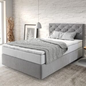 Boxspringbett Dream-Great 120x200 cm Mikrofaser Grau mit TFK Matratze und Visco Topper